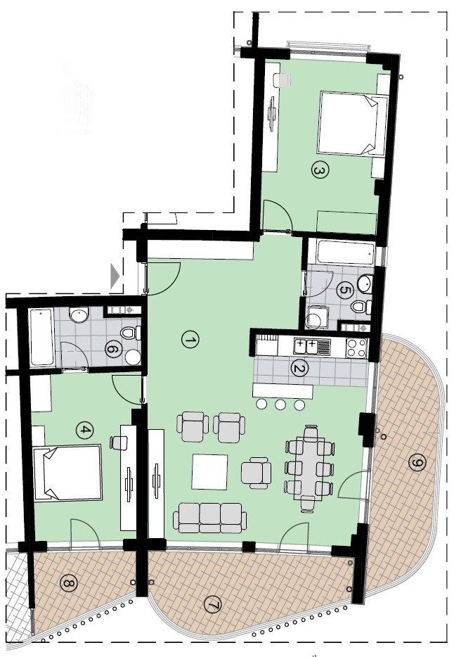120 m2 Two-Bedroom Apartment in Bečići, Anatolia 2, Sea View, No Purchase Tax